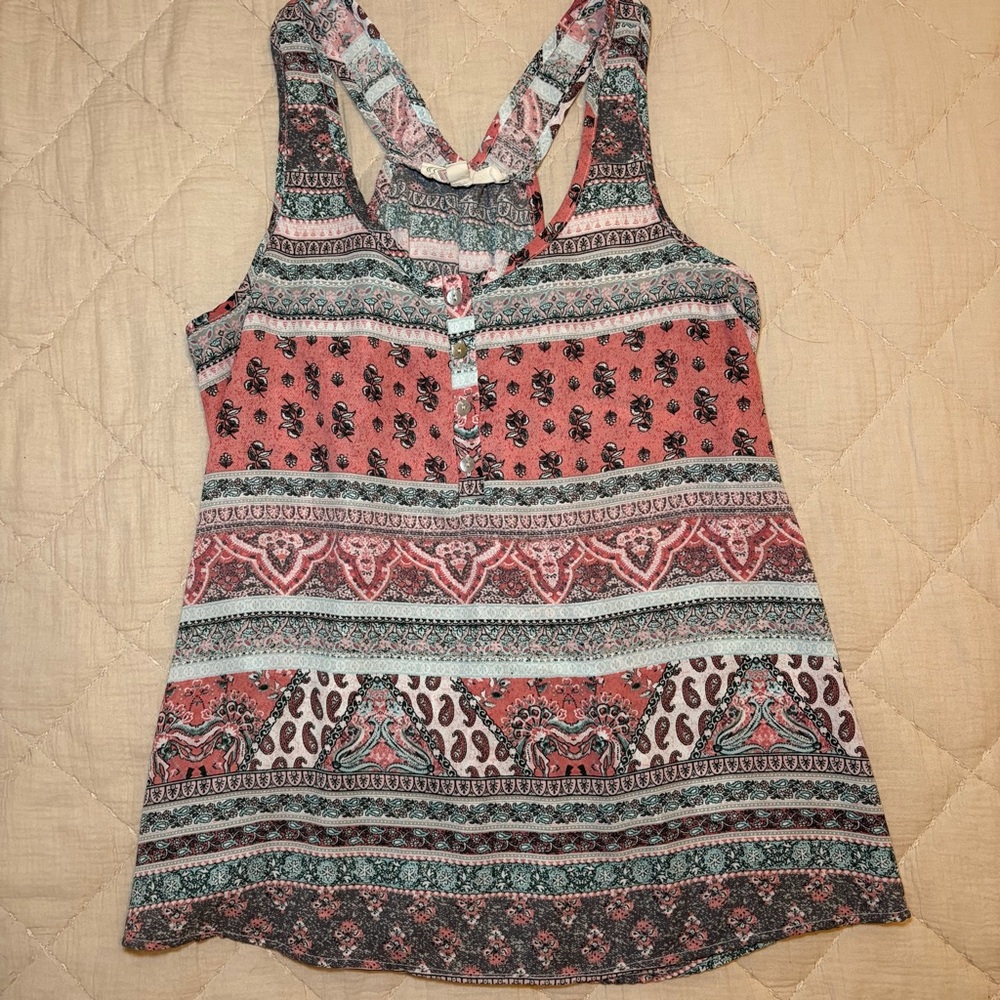Pink Rose Coral Multi Paisley Racerback Tank